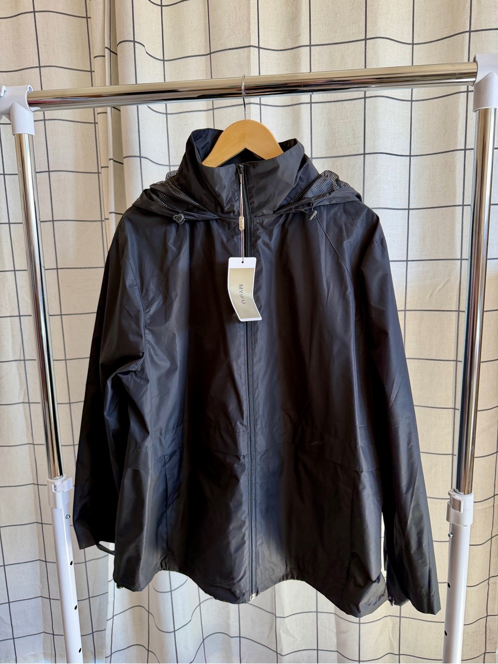 MYIFU Women’s XL Black Hooded Lightweight Rain Jacket Windbreaker